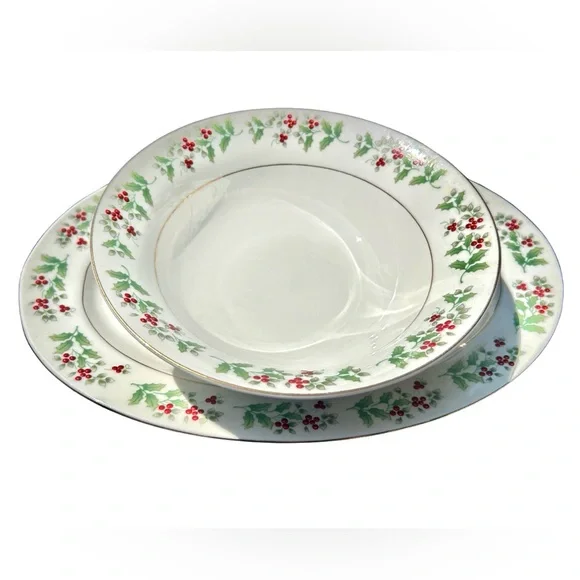 Christmas Harmony Hostess Set by Gibson Serving Tray Platter & Bowl - Picture 2 of 5
